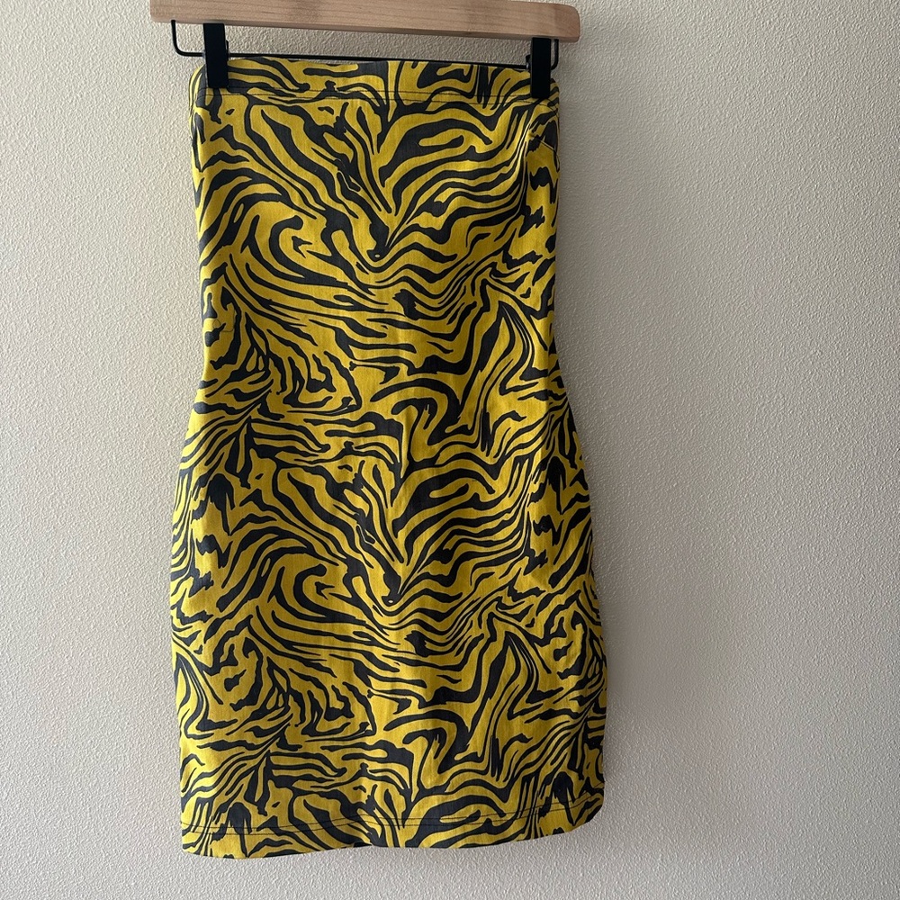 MIAOU Lotte Dress in Yellow Zebra Print designer Y2K 90’s vibe animal print sz S - Picture 3 of 8